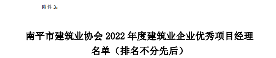 易順建工集團有限公司多位員工榮獲南平市建筑業協會2022年度優秀獎項